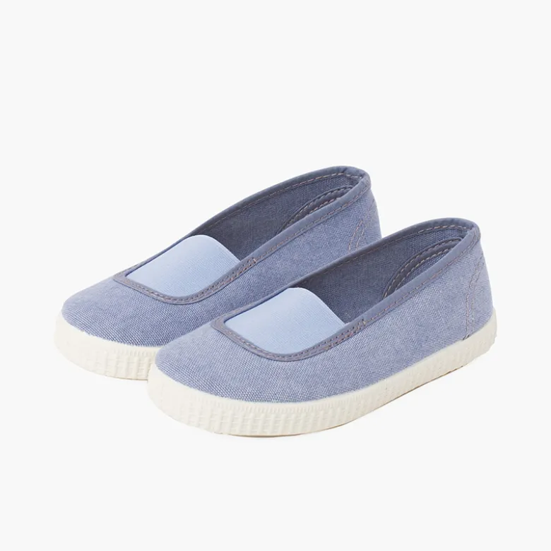 Bailarinas elástico lona eco y suela tipo zapatillas