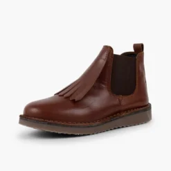 Botines piel niña lengüeta flecos