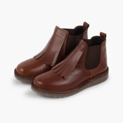 Botines piel niña lengüeta flecos