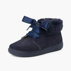 Botitas niña serraje cuello pelo cordones raso