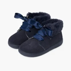 Botitas niña serraje cuello pelo cordones raso