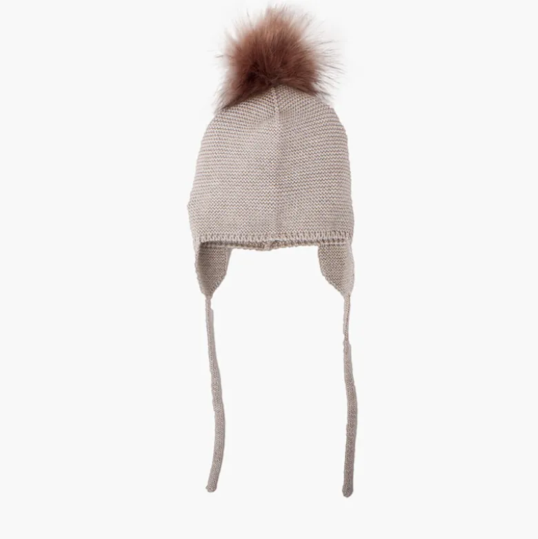 Gorro lana orejeras y pompón pelo