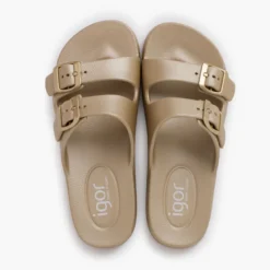 Sandalias Mujer doble hebilla colores metálicos