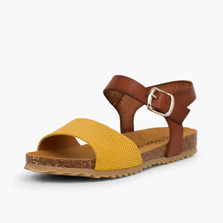 Sandalias niña bio cuero niña y serraje grabado