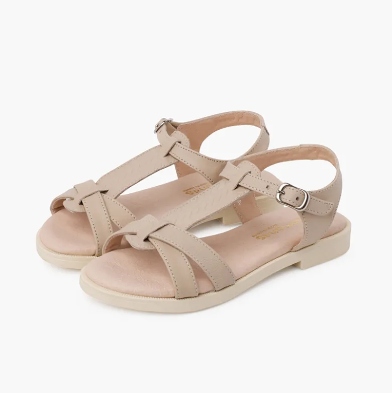 Sandalias niña de piel suave con tira central trenzada