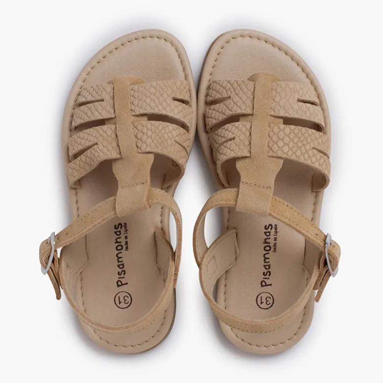 Sandalias niña tipo gladiador piel grabada