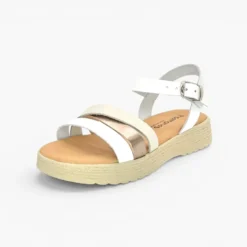 Sandalias niña tiras hebilla piso trenzado
