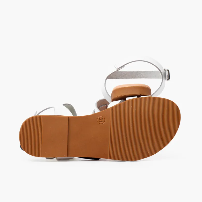 Sandalias niña y mujer pala romana piel
