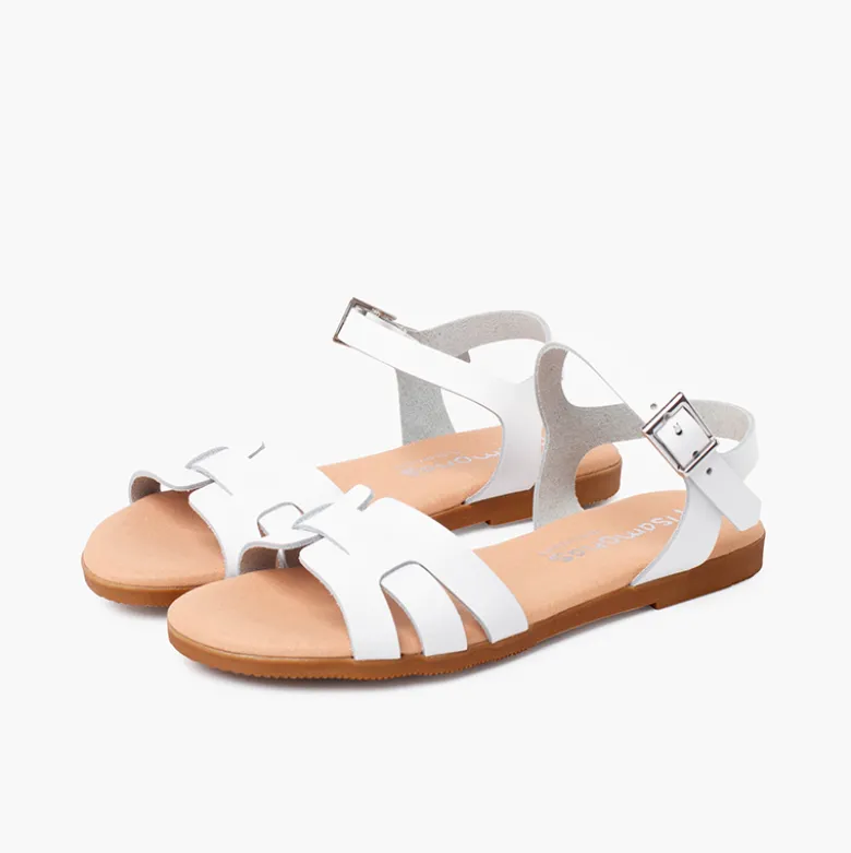 Sandalias niña y mujer pala romana piel