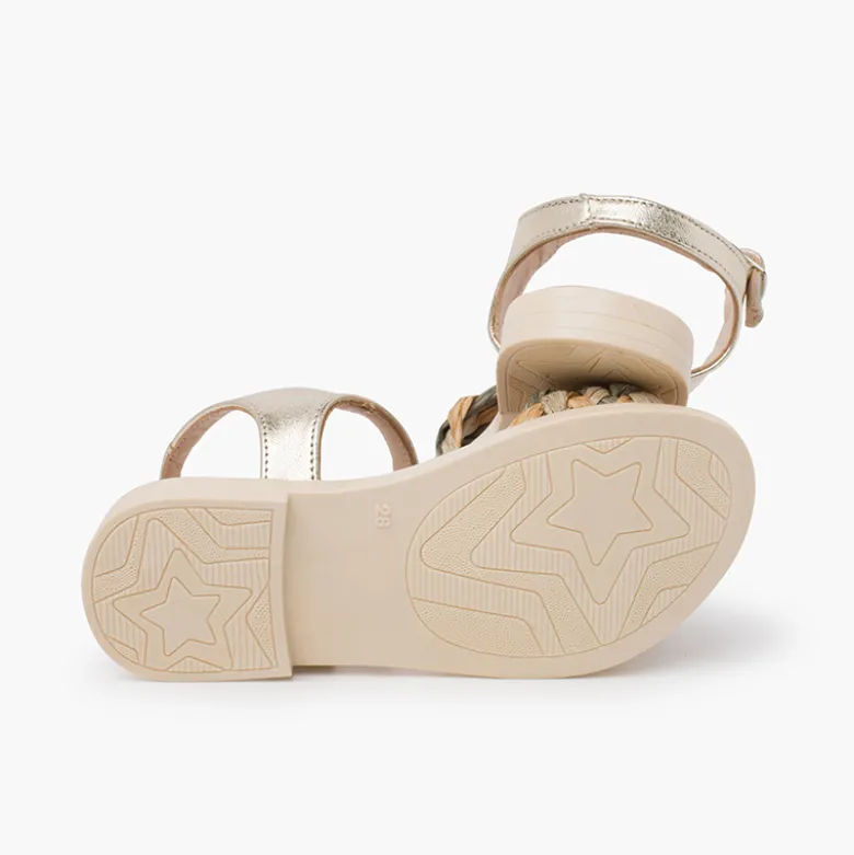 Sandalias niña y mujer pala trenzada con hebilla