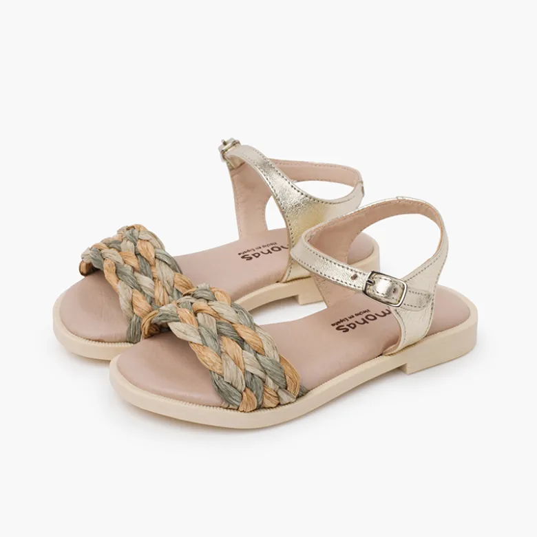 Sandalias niña y mujer pala trenzada con hebilla