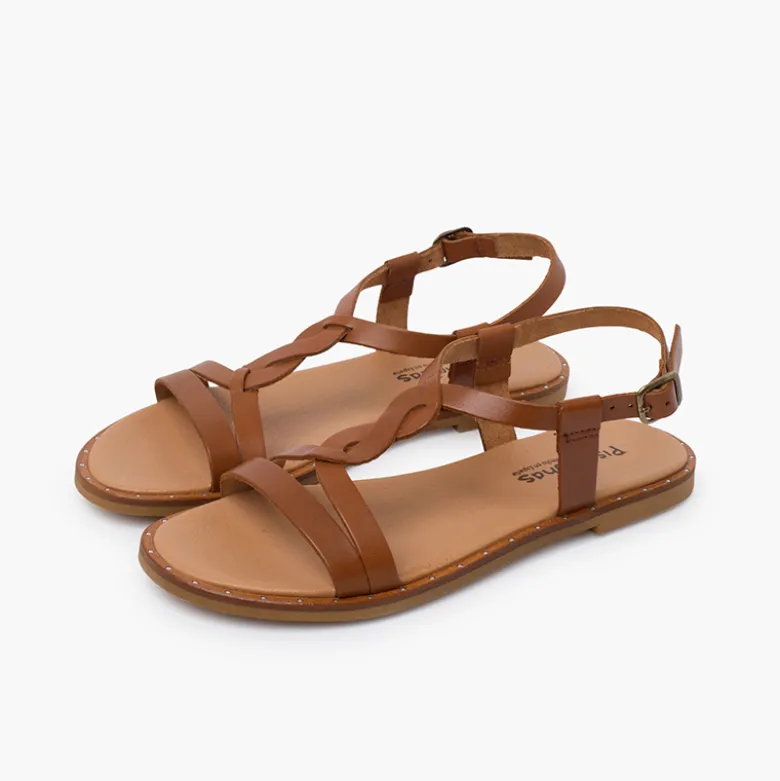 Sandalias niña y mujer tira central trenza