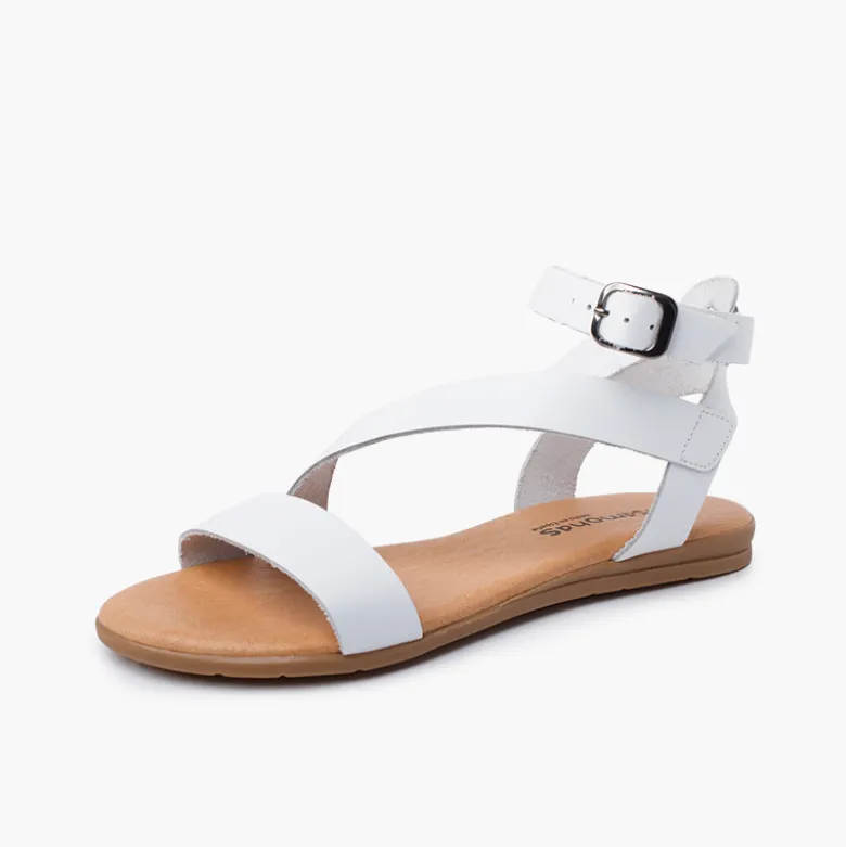 Sandalias niña y mujer tira cruzada pulsera hebilla