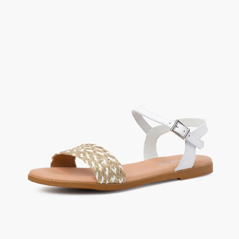 Sandalias niña y mujer tira trenzada yute