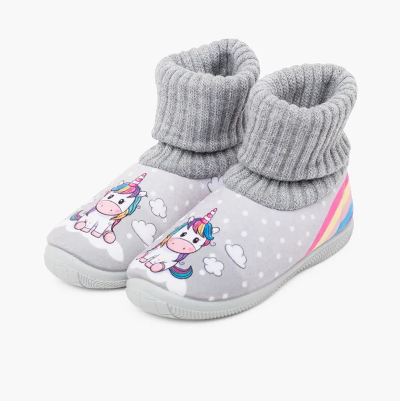 Zapatillas casa cuello calcetín lana unicornio