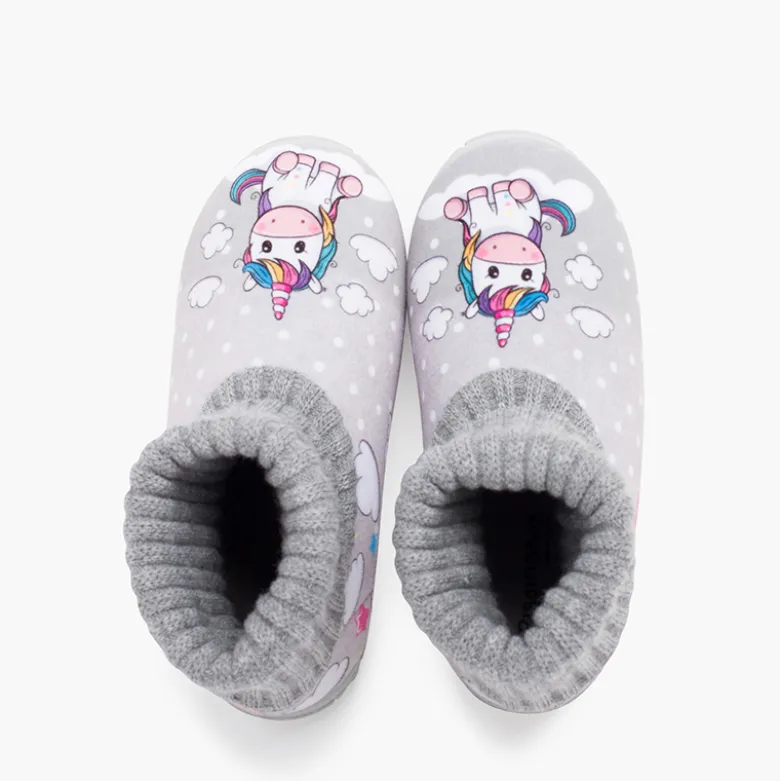 Zapatillas casa cuello calcetín lana unicornio