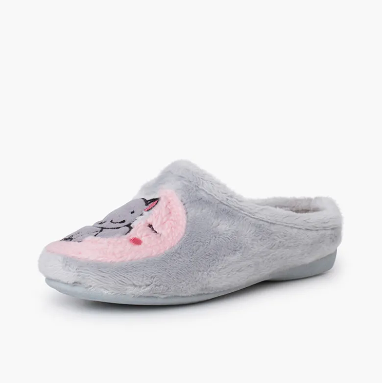 Zapatillas casa tipo zueco gato y luna