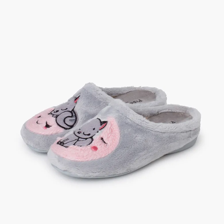 Zapatillas casa tipo zueco gato y luna