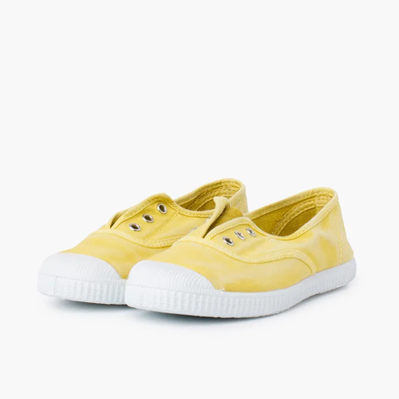 Zapatillas Lona Efecto Desgastado Sin Cordones